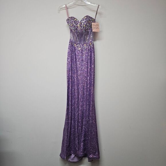 strapless open back dress Bridgitte Puff Sleeve Dress in Royal Purple – Shopbluebelle main image 1